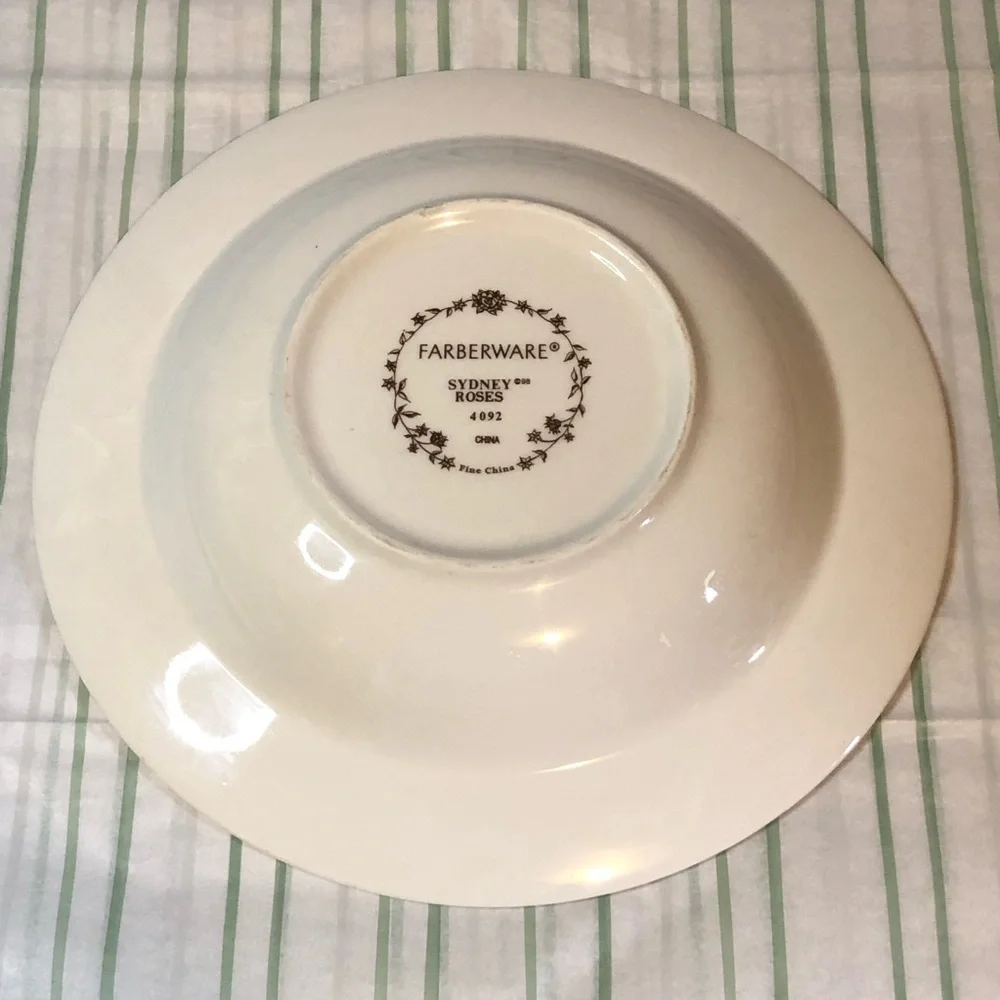 Vintage Farberware Sydney Roses Ceramic Soup Bowl White